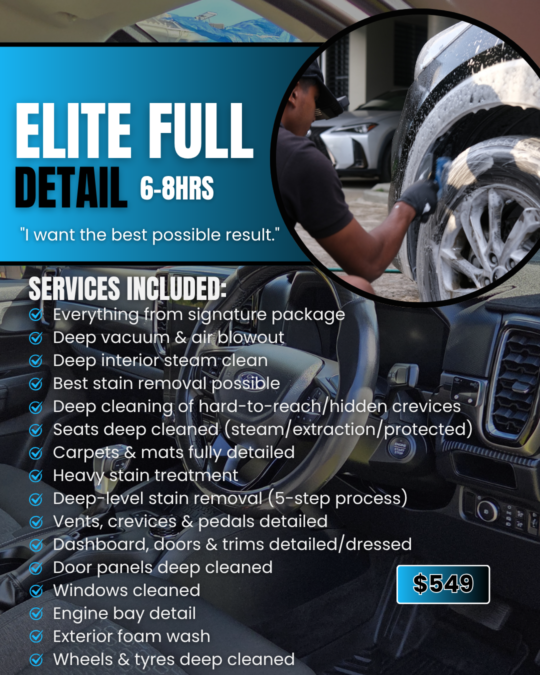 Elite full car detailing package with deep interior cleaning in Suva, Fiji