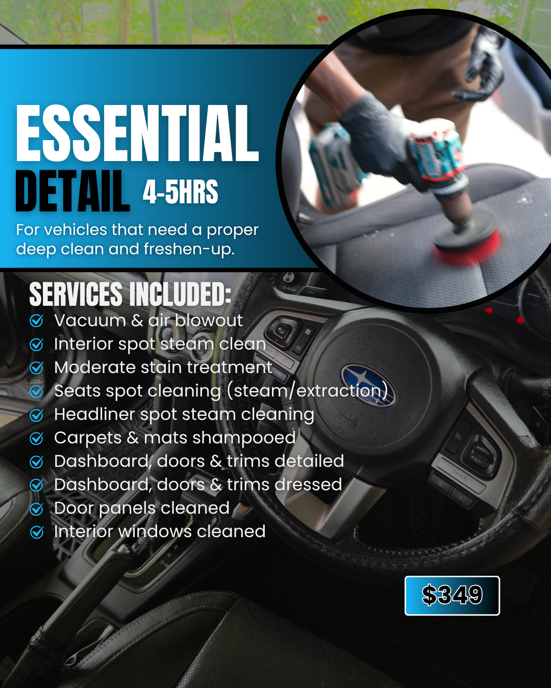 Essential car interior detailing package in Suva, Fiji